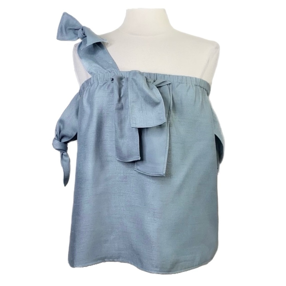 NWT $155 PS The Label Women’s Size S Blue Bows Off The Shoulder Top Blouse